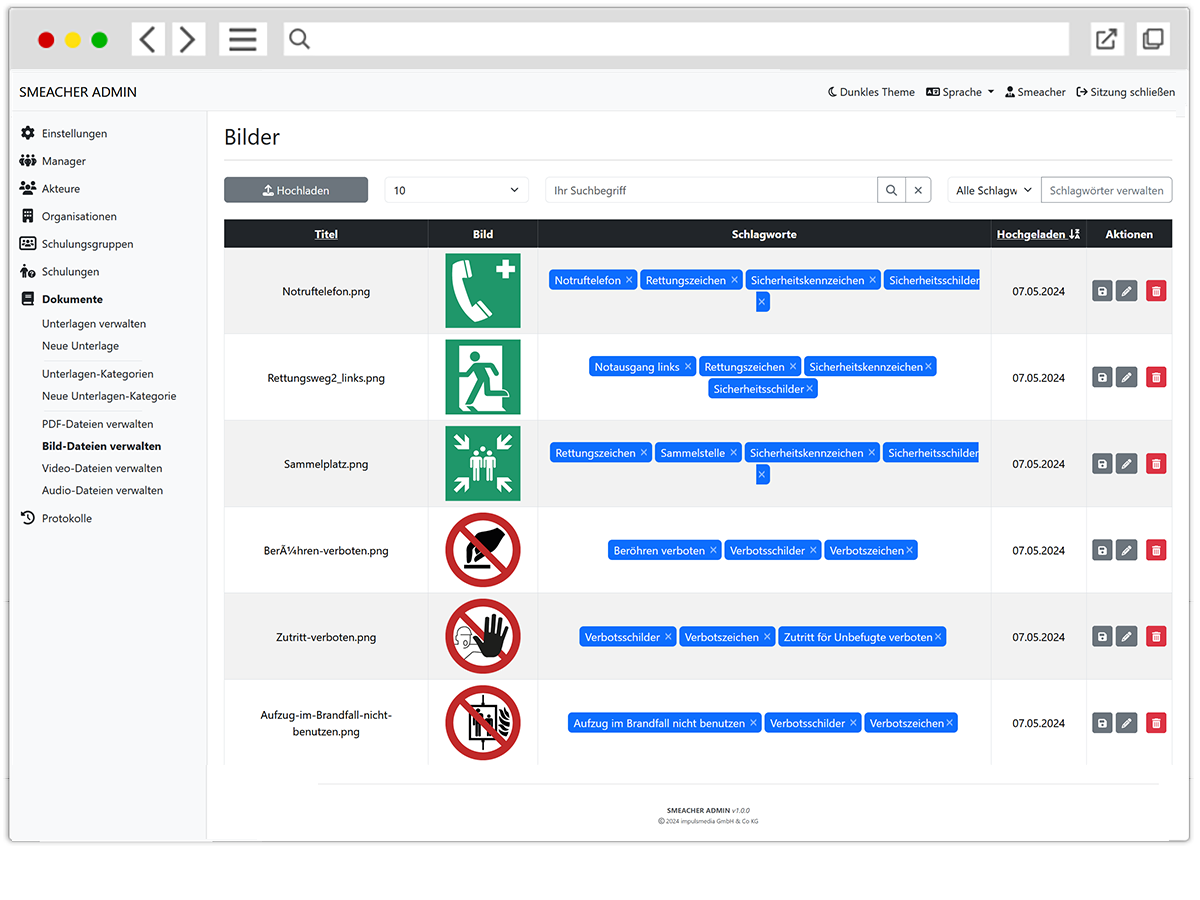 Smeacher Funktionen: Archiv für Bilder, Videos, Audios und PDF-Dateien